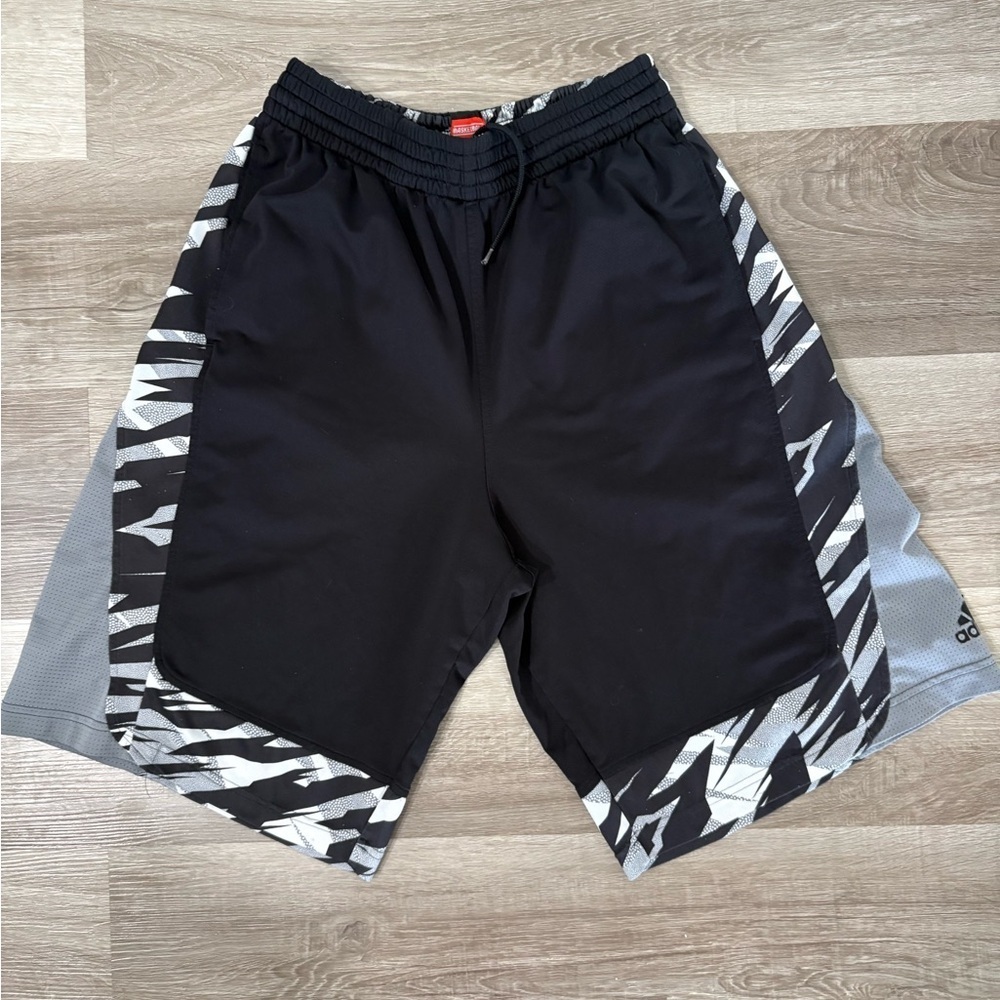 Adidas Men's Black and Gray Patterned Athletic Shorts